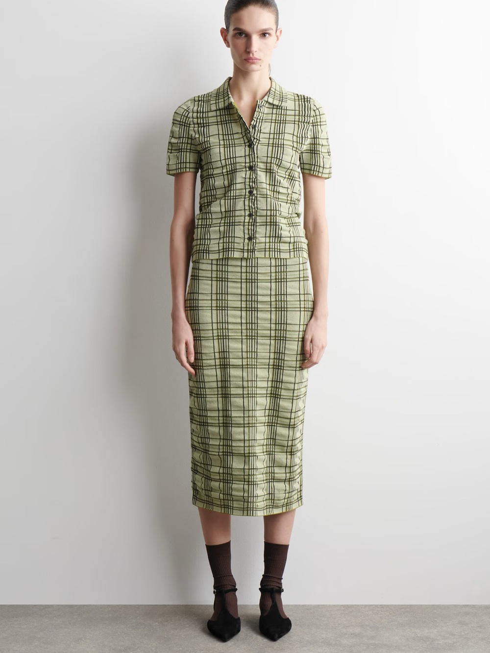NWT (size small) COS CHECKED COTTON-JACQUARD MIDI SKIRT - Picture 2 of 10